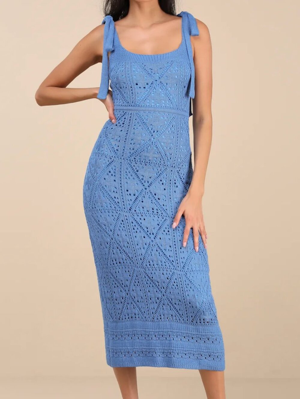 Lulus Blue Crochet Tie-Strap Midi Dress XS NWT